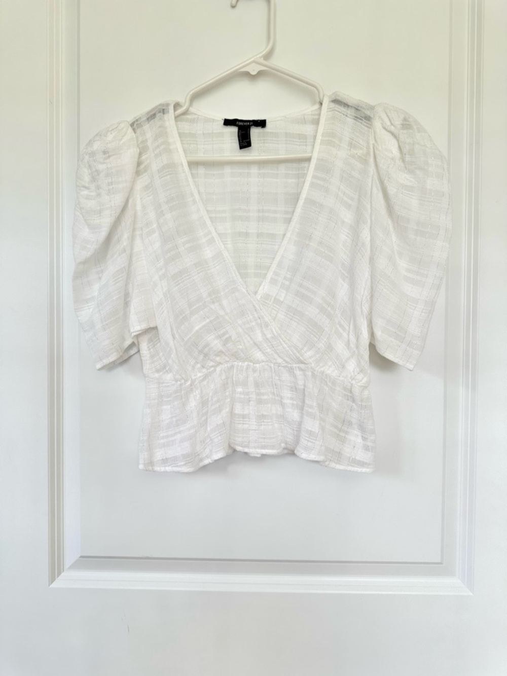 Forever 21 White Puff Sleeve Sheer Crop Top